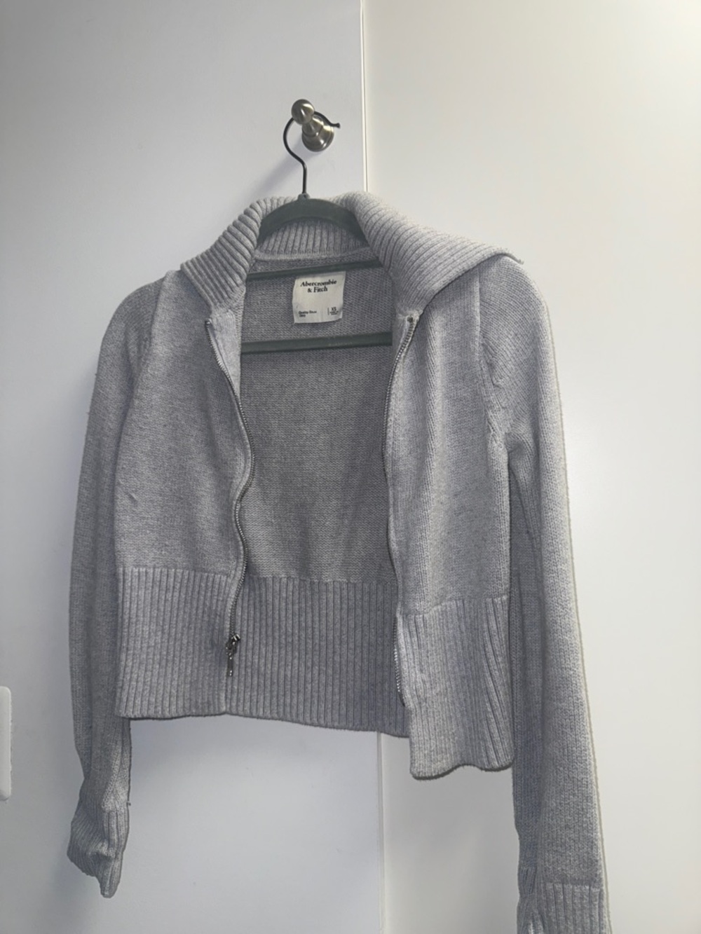Abercrombie & Fitch Light Gray Ribbed Zip Cardigan